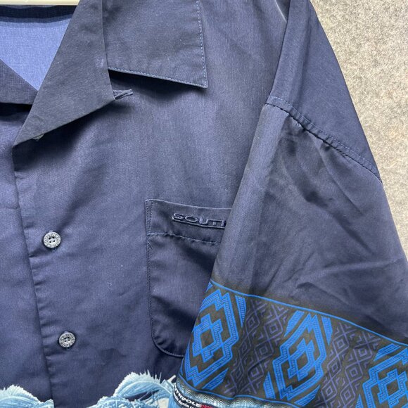 Vintage Southpole Shirt Mens XXL Blue Hawaiian Button Y2K Palm Trees Streetwear - Picture 8 of 14